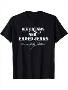 Camiseta Deportiva Casual para  con Texto en Negrita GRANDES SUEÑOS Y JEANS DESFASADOS - Camiseta Elástica de Cuello Redondo, Lavable aáquina, Ajuste Cómodo y Perfecta para Todas las Estaciones, para Uso Diario. - Negro - Ver 6