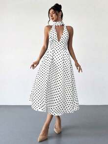 YKhahaFirerie Vestido midi de cintura alta con escote en V y espalda descubierta, de estilo vintage francés con lunares, apropiado para el Día de San Valentín, conciertos, actuaciones, citas, banquetes, bodas, sexy, elegante, ida y vuelta al colegio, vacaciones, playa, románticoYKhaha - Blanco - Ver 1