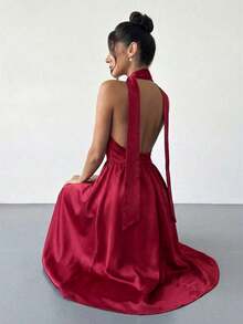 xheFirerie Vestido midi de cintura alta con escote en V y espalda descubierta, de estilo vintage francés con lunares, apropiado para el Día de San Valentín, conciertos, actuaciones, citas, banquetes, bodas, sexy, elegante, ida y vuelta al colegio, vacaciones, playa, románticoxhe - Rosa Roja - Ver 6