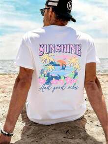 Men's Casual Summer T-Shirt, Vacation Style, Suitable For The Beach And Leisure Time. Loose Fit, Perfect For Everyday Wear, Comfortable And Versatile. Urban Fashion. - 白色 - 查看 3