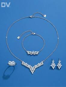 DV JEWELRY 5件套立方氧化锆镀白金奢华项链、手链、耳环、开口戒指首饰套装，优雅珠宝礼品，适合女性、派对、周年纪念日佩戴 - 查看 2