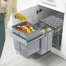 Built-In Kitchen Pull-Out Waste Bin, Built-In Under-Cabinet Waste Bin, Waste Separation System, Grey(2 X 10L & 1 X 20L) - 2x10L + 1x20L - View 4
