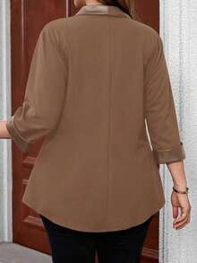 casual y versátil de encaje y parches para mujer de talla grande - Caqui - Ver 2