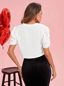 Clasi Chaqueta corta elegante de mujer con encaje blanco y manga corta, de apertura frontal, para otoño/invierno - Blanco - Ver 2