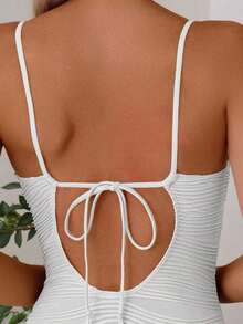 Traje de baño de una pieza para mujer de ajuste ceñido, con tejido texturizado, recogido y con lazo ajustable en la espalda, para uso playero y tiempo libre en verano - Blanco - Ver 6