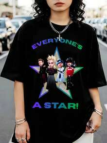 5 Seconds Of Summer Band T-Shirt With Chibi Print 'Everyone's A Star' - Black - View 1