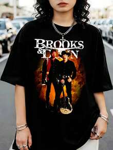 Brookss & Dunn Classic Country Music Duo T-Shirt With Vintage Print - Black - View 6