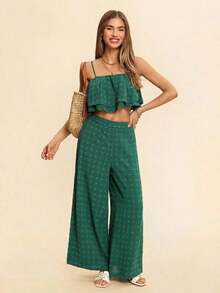 Top de tirantes de lunares & Pantalones de pierna ancha - Verde - Ver 5