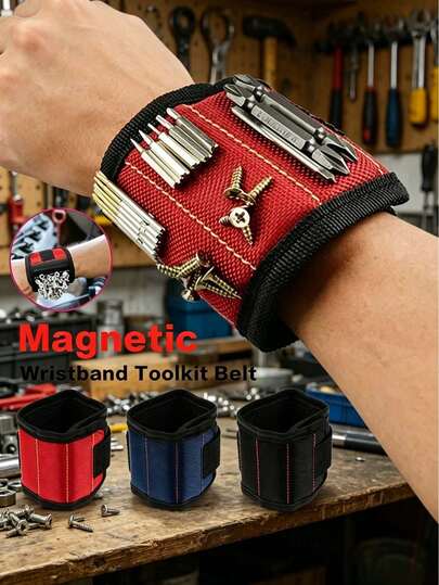 1pc Oxford Cloth Magnetic Wristband Tool Holder, Adjustable Wrist Strap With Strong Magnets, Hands-Free Tool Organizer For Screws, Nails, Drill Bits, Suitable For Woodworking, Electrical, Construction, Home Repair