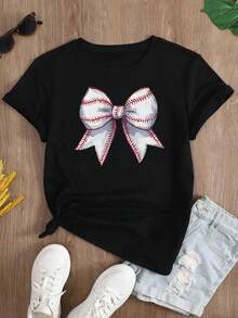 Women's Oversized Black Summer 2026 T-Shirt With Rhinestone Bow. Oversized Black T-Shirt With A Sparkly Bow, Ideal For Casual And Evening Outfits. - YH614-黑色 - 查看 2