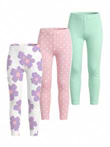 3pcs Girls' Solid Color Casual Leggings Set, Suitable For All Seasons, Fit For Sports And Daily Casual Wear - Multicolor - View 6