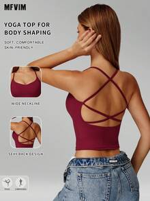 Áo tank top nữ MFVIM Naked Feeling Yoga Crisscross Back Racerback, chất liệu nhanh khô, thích hợp cho chạy bộ ngoài trời, đạp xe, yoga, pilates và tập gym. - Màu Đỏ Sâu - Xem 2