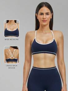 MFVIM Women's Criss-Cross Back Yoga Bra, Seamless Sports Bra For Outdoor Running, Fitness, Yoga, Pilates, Suitable For Daily Commute, Outdoor Activities, Jogging, Cycling, Gym Workout - Blue - View 4