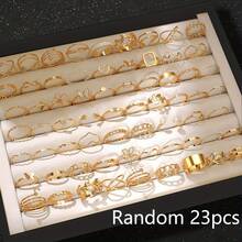 62/23/21/18pcs Set Golden And Silvery Rings, Elegant Simple Fashion Rings With Distinctive Geometric Patterns Like Heart, Star, Shiny, Wave, Twist, Infinity Symbol. Suitable For Festivals, Vacations, Parties, Dates, Daily Wear And Various Occasions (No Box) - Yellow Gold - View 8
