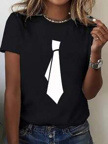 Limited Time Offer, Limited Quantity Available, Flash , Women's Shirts, Women's T-Shirts. A Fun Short-Sleeve Shirt Printed With A Unique And Playful Tie-Inspired Pattern. A  And Casual Women's Short-Sleeve Shirt. A Comfortable Crew Neck Basic Tee With A Fun And Stylish Print. Great For Gifting. Comfortable Western Graphic Tees. Men's Clothing. Graphic Tees. Women's Clothing. Summer Tops. Summer Graphic Tees. - 黑色 - 查看 1