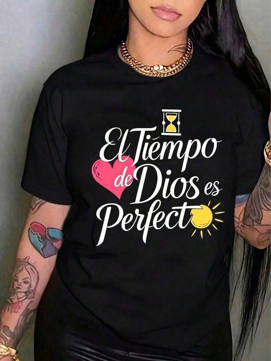 Camiseta de manga corta de moda para primavera y verano de 2026, hecha en México, 180 gramos.Estampado de dibujos animados, modelo de pareja, apta para uso interior o exterior.Cuello redondo, unisex, ideal para oficina y ocio.Paquete de una pieza - Negro - Ver 1
