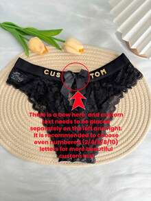 Custom Rhinestone Letter Name Text Special Date Sexy Lace Panties Ribbed Stretchy Hollow Waist Bow Panties Personalized Gift Wife Anniversary Festival - Red - View 8