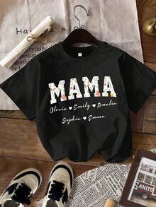 [Artículo Personalizado] Camiseta de Mujer con Nombre Personalizado para el Día de la Madre, Camisa Floral de Mama, Camiseta Personalizada de Mamá con Nombres, Camiseta de Mamá con Nombres Personalizados, Camiseta para el Día de la Madre, Regalo para la Madre - Negro - Ver 1