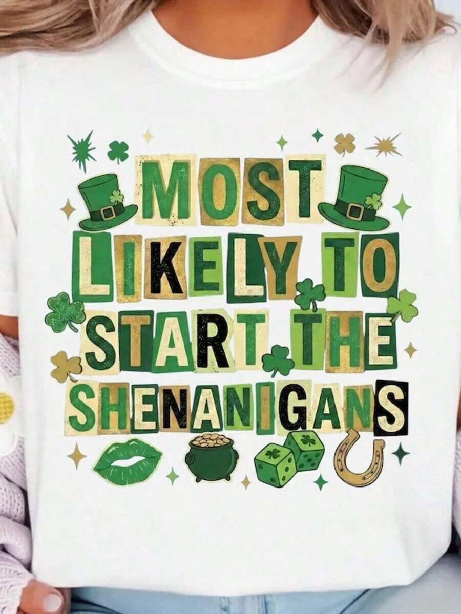 1 St. Patrick's Day T-Shirt For Beer Day, Funny St. Patrick's Day T-Shirt, Lucky T-Shirt, Funny St. Patrick's T-Shirt For Pub Crawls, 180g 100% Cotton. - 白色 - 查看 1