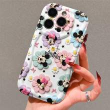 Officially Licensed Disney Mickey Mouse & Minnie Mouse Phone Case, This Protective Phone Case Features A Whimsical Print Of Mickey And Minnie Faces Nested Inside Pastel‑Hued Floral Shapes, Mixed With Daisy Blooms, Black Star And Pink Butterfly Details Plus The Bold "MASTERPIECE" Text Against A Clean White Base, Made With Flexible, Durable TPU Material To Protect Against Everyday Scratches, Bumps, And Minor Impacts, With A Raised Camera Frame For Extra Lens Protection, Slim And Lightweight Construction That Adds Minimal Bulk And Fits Easily In Pockets And Bags, Compatible With IPhone 17, 16, 15, 14, 13, 12, 11 Pro Models, Making It A Charming Choice For Disney Fans, Ideal For Birthdays, Holidays, Or Any Special Occasion To Surprise Family And Friends. - trắng - Xem 4