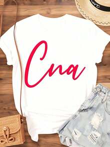 Cna Certified Nursing Assistant Shirt For Women T-Shirt With Pink Cursive Text Medical Profession Gift For Nurses Healthcare Worker Apparel,220g-Vintage Street Style Unisex Loose Cotton Short Sleeve Crew Neck T-Shirt100%Cotton - 白色 - 查看 4