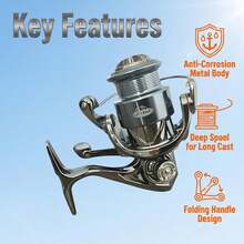 Dual Handle Metal Spinning Reel – 1000/2500/30000 Size, For Lure & Sea Fishing - Silver - View 6