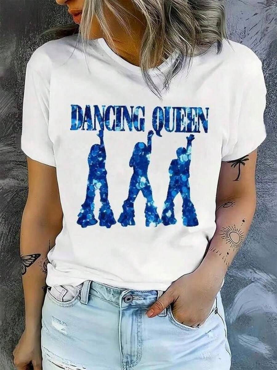 Camiseta con Estampado de Dancing Queens - Diseño Icónico de Letras de Canciones y Música, Camiseta de Manga Corta con Cuello Redondo y Estampado de Dance Queen, Estilo Casual, Largo Regular, Adecuada para Todas las Temporadas, Camiseta Gráfica para Hombre y Mujer | Camiseta Casual de Verano | Camiseta unisex, clásica con diseño gráfico, perfecta para uso diario, vacaciones y salidas de verano. Suave, ligero y cómodo para el confort diario. Diseño casual y elegante, ideal para hombres y mujeres, camiseta de cuello redondo, top para gimnasio, top para salir, ropa de trabajo, ropa de oficina, Pascua, temporada de vacaciones, temporada de graduación, Día de San Jorge S6ZJ - Negro - Ver 1