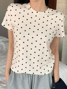 Camiseta de manga corta de cuello redondo de color liso para verano - Albaricoque - Ver 6