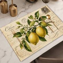 1pc Lemon Pattern Linen Placemat, Breakfast Mat, Coffee Coaster, Bowl Pad, Kitchen Accessory, Easy To Clean Dining Mat, Suitable For Home, Restaurant, Dining Decor, Holiday Gift, Gift For Friends, Multi-Piece Set - Multicolor - View 5