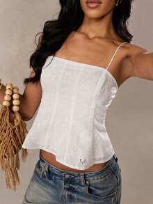 Camiseta corta de lino con mezcla casual de vacaciones, bordada con flores 3D, adecuada para el verano, la playa, las vacaciones en el sur de Francia, Ibiza, Italia - Blanco - Ver 1