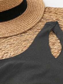 Camiseta de tirantes casual con estampado de flor de loto, apropiada para el verano - Gris Oscuro - Ver 5