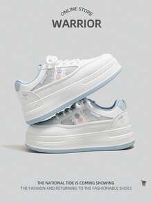 WARRIOR 1双女士运动鞋，低帮白色网面休闲鞋 - 白藍 - 查看 2