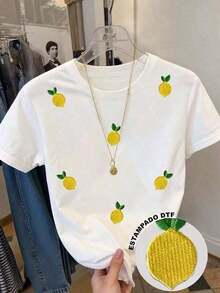 Esta camiseta tiene estampados de limas con un diseño de estilo bordado en las mangas, que en realidad se logra mediante un proceso de impresión. Con un diseño de temática frutal, presenta un estilo casual y moderno. Adopta un diseño clásico de cuello redondo y manga corta, con un corte holgado y llamativo lleno de encanto y estilo. Es perfecto para el uso diario y definitivamente es tu mejor elección. - Blanco - Ver 9