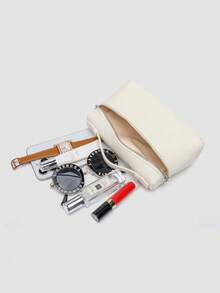 1 pieza Bolso de hombro cuadrado de unicolor con textura de grano de litchi en PU, bolso de mano pequeño para mujer, adecuado para combinar con diaria, salidas, compras, fiestas, bol - Marfil 2 - Ver 9