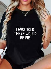 Talla Grande - Camiseta gráfica divertida para mujer con la frase "Me dijeron que habría una fiesta" - camiseta casual de cuello redondo, texto negro, ajuste cómodo para primavera y verano - regalo perfecto para mujeres amantes de la comida y el humor, ropa con un toque de gracia, diseño relajado, camiseta de corte holgado, moda de primavera, material ligero, camiseta de manga corta, para amantes del humor. - Negro - Ver 1