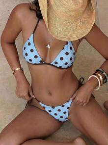 Bộ đồ bơi 2 mảnh dành cho nữ, gợi cảm và thời trang, màu tím, bộ bikini đi biển mùa hè, họa tiết ngẫu nhiên, thích hợp cho kỳ nghỉ. - Màu xanh nhạt - Xem 10