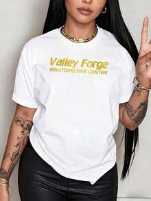 100% Cotton. Valley Forge Automotive Center Logo Representing Professionalism And Trust. Women's T-Shirt Made Of Soft And Breathable 100% Cotton, Ideal For A Casual And Comfortable Look. Women's Simple Solid Color T-Shirt, Loose And Slim Fit Casual Short Sleeve - 白色的 - 查看 12