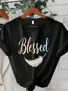 Women's Plus Size Sports T-Shirt, Loose Fit - Short Sleeve Floral Print Crew Neck T-Shirt, Soft Casual Blouse For Women, Casual Wear For Spring, Summer And Autumn, Gift For Halloween And Thanksgiving (Loose And Comfortable Fit) | Relaxed Fit | Cool Summer Clothes For Plus Size Women - 黑色 - 查看 6