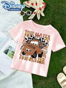Disney Cute Cartoon Character Design Men's T-Shirt Cars Movie Tow Mater Print Summer Casual Wear For Kids And Family Gift - Hồng - Xem 2