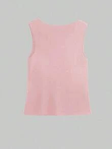 Chaqueta/chaleco de negocios de unicolor opaco sin mangas con cuello redondo y botones metálicos de estilo retro elegante, chaleco de punto ajustado casual de verano para mujer en color negro - Rosa - Ver 2