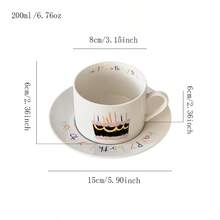 Ceramic Birthday Candle, Coffee Cup And Saucer Set, Afternoon Tea Coffee Cup & Breakfast Plate, Girly Design Back To School - White - View 14