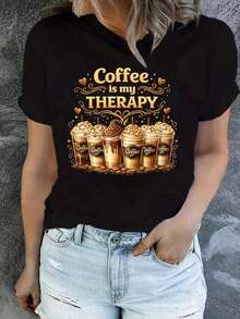 Women's Short-Sleeve T-Shirt Set, Casual Printed Christmas Tops For Women, Loose Round Neck Short-Sleeve Shirts For Halloween, Suitable For Daily Wear/Casual Outings/Parties And Other Occasions, Women's Short-Sleeve Shirts Made Of 100% Pure Cotton - 黑色 - 查看 1