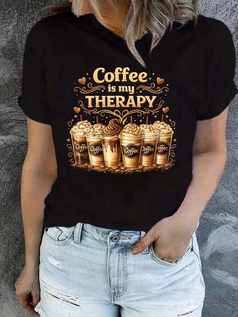 Women's Short-Sleeve T-Shirt Set, Casual Printed Christmas Tops For Women, Loose Round Neck Short-Sleeve Shirts For Halloween, Suitable For Daily Wear/Casual Outings/Parties And Other Occasions, Women's Short-Sleeve Shirts Made Of 100% Pure Cotton - 黑色 - 查看 1