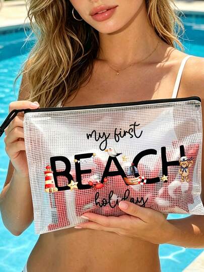 1 Túi đi biển thời trang chống thấm nước với chữ "Beach Holiday" nhiều màu sắc cùng họa tiết ngọn hải đăng và cua. Túi đựng mỹ phẩm trong suốt dung tích lớn có khóa kéo - Nhẹ, thích hợp đựng đồ dùng mùa xuân và mùa hè, bền, lý tưởng cho bơi lội, đi biển, lặn và kỳ nghỉ hè, học sinh trở lại trường, túi chống nắng, phù hợp làm quà tặng cho bạn bè, gia đình, bạn thân, bạn cùng lớp. Món quà và quà lưu niệm hoàn hảo cho sinh nhật, ngày lễ, tiệc tùng, đám cưới (cho phù dâu), kỳ nghỉ.