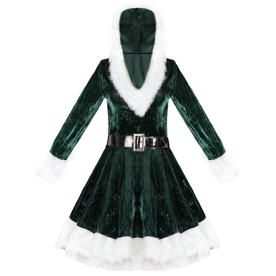 Stage Dance Wear - Green (Christmas Dress + Belt) - View 1