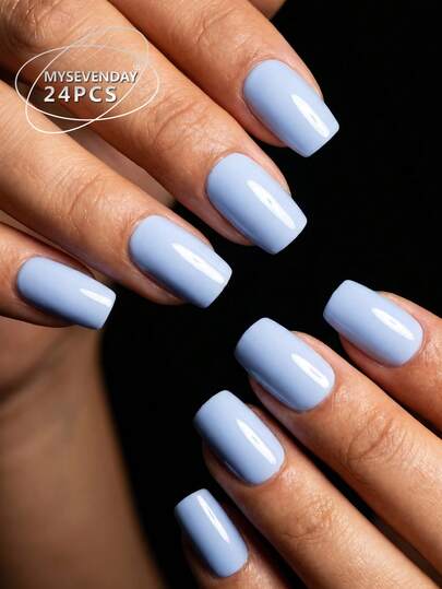 24pcs Square/Solid Glossy Minimalist Style False Nails For Women, Suitable For Parties, Festivals And Daily Use. Includes 1pc Jelly Glue And 1pc Nail File.