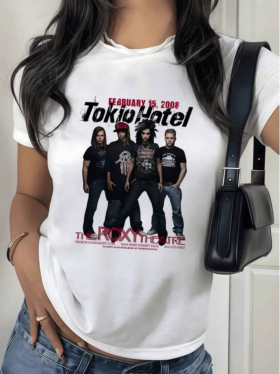 Fashionable Women's T-Shirt, Black T-Shirt For Women With Tokio Hotel Band Design, Casual And Comfortable Style, 180g, Ideal For Music Fans. - 白色 - 查看 1