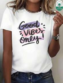 Modern And Minimalist Summer Clothes For Women, Women's Summer T-Shirt On  | Letter Print, Pure Fabric, Black And White, Version, And Elastic, Sleeve, Casual Style For Daily Travel And Leisure, Protective Phone Case, Casual Graphic T-Shirt For Everyday Wear. - 白色 - 查看 7