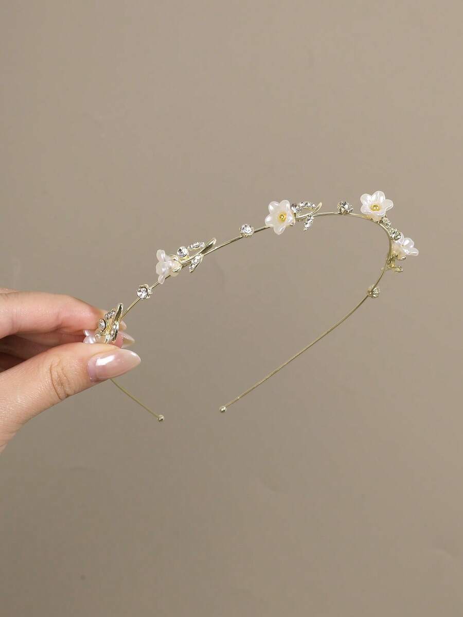 1pc Elegant Floral Crystal Alloy Minimalist Headband, Versatile Delicate Hair Accessory For Women Hairband - Gold - View 1