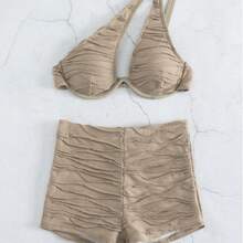 New Sexy Two-Piece Swimsuit With Boxer Shorts For Women, Hot Spring Bikini Set. - Khaki - View 4